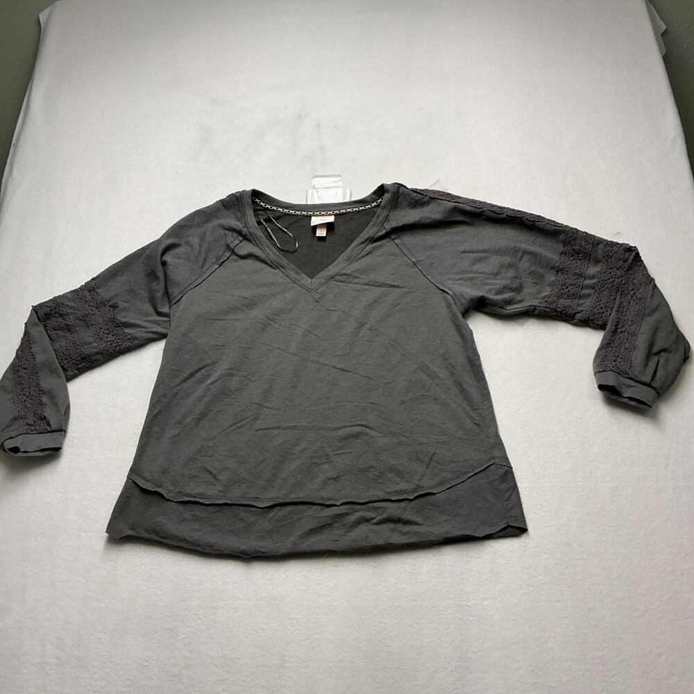 Knox Rose Women’s Sweatshirt Size Large Gray V-Neck Lace Sleeve Excellent, 4229
